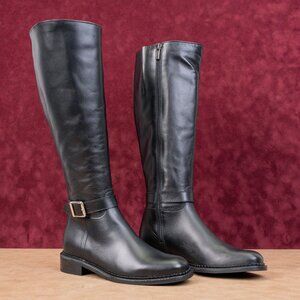 La Canadienne Women Stev Black Leather Buckle Waterproof Riding Zip Knee Boots 6